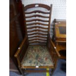 An Edwardian mahogany ladder back Armchair, with satinwood crossbanding, the curved cresting rail