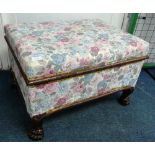 A 19thC rosewood framed Ottoman, raised on lions claw feet, 25¼in wide x 19in deep x 17in high (64cm