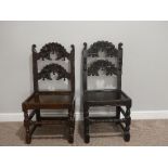 A near matched pair of 17thC oak Side Chairs, Yorkshire/Derbyshire style with an arched top rail and