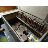 An antique pine Carpenter's Chest, fitted to hold and containing a quantity of 18th / 19thC beech