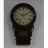 Local Interst; A late Victorian in-laid mahogany Wall Clock, the white painted dial with Roman