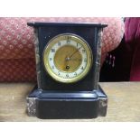 A Victorian slate Mantle Clock, 8in (20cm) wide, 5in (12.5cm) deep, 9in (23cm) high.