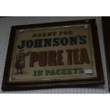 A 19thC framed advertising Sign, 'Agent for Johnson's Pure Tea', 18½in x 21½in (47cm x 54.5cm),