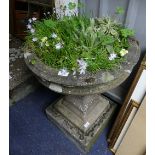 Garden Statuary; A composite Garden Urn Planter, the circular planter on pedestal stem with square