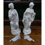 Two early 20thC Parian ware Figures, one depicting a classical lady with foot upon some crop,