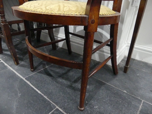 An Edwardian mahogany inlaid oval open Arm Chair, with upholstered seat, 22.5in (57cm) wide, 34in ( - Image 4 of 5