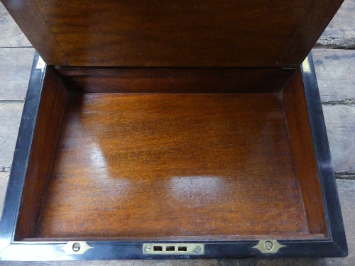 A 19th century Coromandel wood Writing Slope, of traditional form with two glass ink bottles and - Image 4 of 4