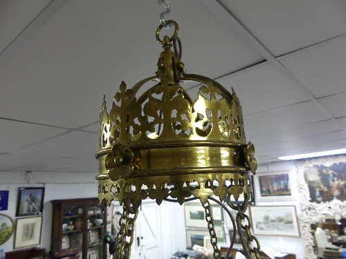 A Victorian Gothic brass Corona Lucis / Chandelier, probably by John Hardman & Co. New Hall - Image 3 of 7