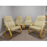 A set of four contemporary Verikon (Denmark) cream leather Armchairs, with a light bentwood frame,
