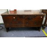 An 18th century stained pine Devon coffer / marriage chest, of hinged rectangular box form with