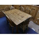 A vintage pine Kitchen Table, with single frieze drawer, painted frame and legs, 47in (120cm)