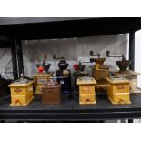 A collection of Vintage and Retro Coffee Grinders, inclduing wooden, bakelite and metal examples, (