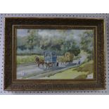 William Arnold, mid 20thC Watercolour, depicting two gypsy caravans with their owners, signed bottom