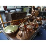 A quantity of Copper, including coal skuttle, fish kettle, kettle, pans, two warming pans etc., (a