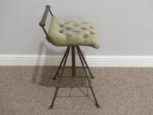 A Victorian brass Music Stool, with revolving screw column height adjust and buttoned upholstered - Image 2 of 3