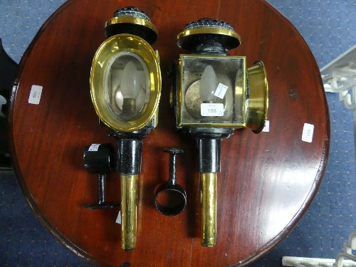 A pair of late 19thC Carriage Lamps, now converted for electricity and with two later wall - Image 3 of 5