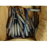 A collection of vintage woodworking/carving Chisels and Gouges, S.J. Addis, Herring & Co, etc (