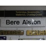 Railwayana; A BR modern image black and white Station Sign, 'Bere Alston', 38in (96.5cm) long,