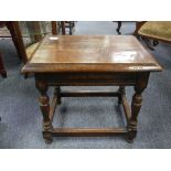 An antique oak joint Stool, the rectangular seat with moulded edges, above knop turned legs to block