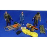Action Man; three vintage man dolls with various uniforms and accessories, including Trans Polar
