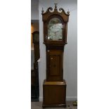 An early 19thC inlaid oak 30-hour Longcase Clock, the painted dial with subsidiary seconds dial