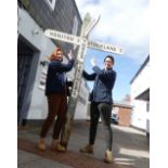 A Devon County Council four arm wooden Finger Post Road Sign, ex-Three Mariners Cross, Cotleigh,