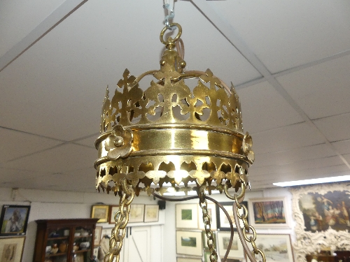 A Victorian Gothic brass Corona Lucis / Chandelier, probably by John Hardman & Co. New Hall - Image 7 of 7