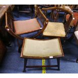 An Edwardian mahogany X-frame collapsible Dressing Table Stool, with upholstered seat, together with