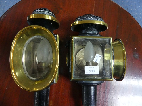 A pair of late 19thC Carriage Lamps, now converted for electricity and with two later wall - Image 2 of 5