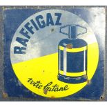 Vintage Signs; 'Raffigaz Butane Gas' a double-sided enamel advertising sign, with hanging flange,