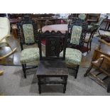 A Pair of Victorian carved oak Carolean style Side Chairs, together with a Victorian oak hall