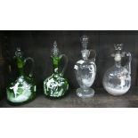 A small quantity of Mary Gregory-style glass, comprising four decanter, two in green coloured
