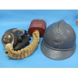 W.W.I period French Infantry steel Helmet, Adrian pattern, with six flap leather liner and chin
