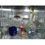 A large quantity of Cut and Coloured Glass, including open salts, cruet set, glasses etc,