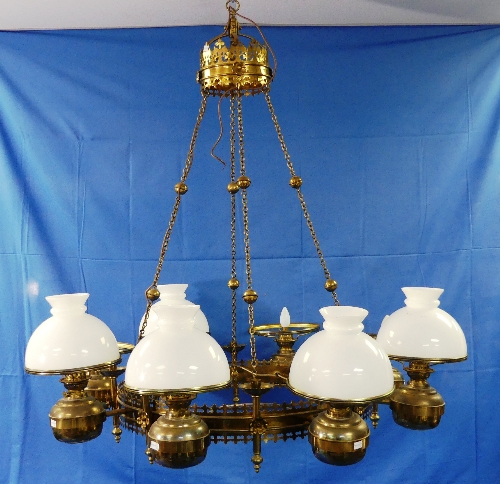 A Victorian Gothic brass Corona Lucis / Chandelier, probably by John Hardman & Co. New Hall
