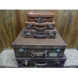 Vintage Luggage; A collection of five leather suitcases, of graduating sizes, together with a