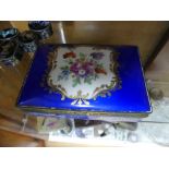 An antique Sevres floral hinged Box, the blue, floral and gilt decorations to the lid, the metal