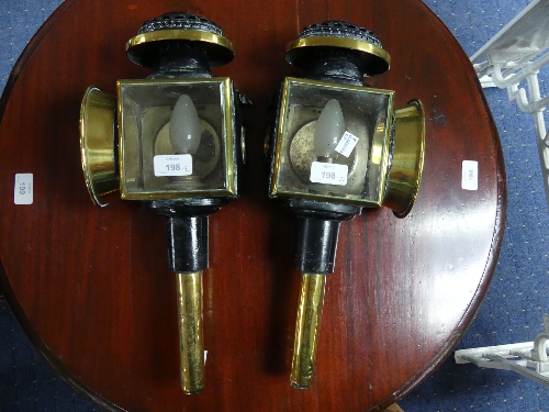 A pair of late 19thC Carriage Lamps, now converted for electricity and with two later wall