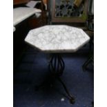 A vintage marble-topped Side Table, stood upon interesting iron work trestle base, with central