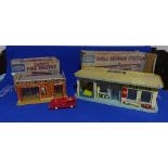 Mettoy County Fire Station, No.6277, tinplate, with Hong Kong made plastic fire engine, fire