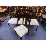 A set of four Edwardian mahogany-framed Parlour Chairs, the pierced back-splat above a stuff-over