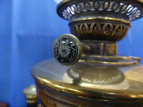 A Victorian style brass Oil Lamp, the brass reservoir with swirl fluted decoration, with funnel - Image 2 of 2