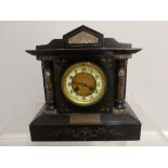 A Victorian slate and marble Mantle Clock, with presentation inscription dated 1891, 12in (30cm)