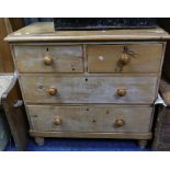A vintage pine Chest of Drawers, with two short drawers over two long, turned feet, 36in (91cm)