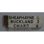 A Devon County Council wooden Finger Post Road Sign Arm, 'Sheafhayne, Buckland, Chard', 36in (