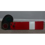 Railwayana; A BR red and white enamel home Signal Arm, with an attached GWR spectacle plate.