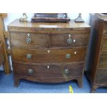 A George III mahogany bow-front Chest-of-Drawers, two short and three long drawers with later