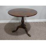 A Georgian mahogany tilt-top Tripod Table, with turned column and cabriole supports on pad feet,