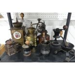 An early 20thC Continental brass Coffee Grinder, with wooden handle knob and collection drawer,