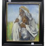 •Maurice Bouviolle (French, 1893-1971), Algerian man with child, oil on board, signed, 14in x